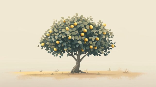 Flourishing Lemon Tree in Sandy Terrain, Depicting Growth and Life
