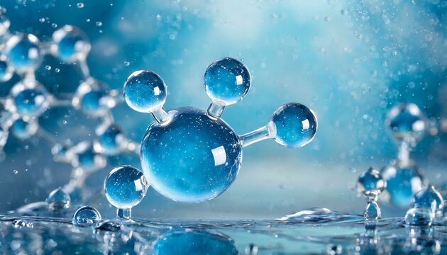 Serum Experiment Concept: Blue Molecule Atoms on Liquid