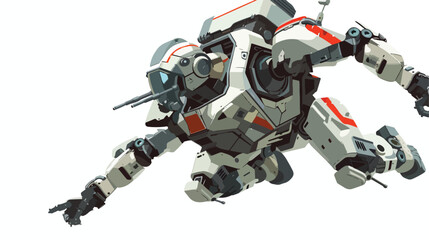 Droid soldier is flying down in action flat vector 