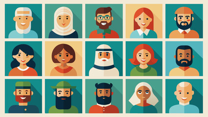 Set Of Colorful Diverse Muslims Icons 