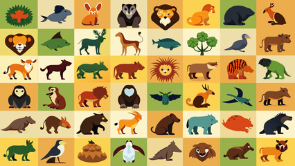 Set Of Colorful Wild Animals Icons, Vibrant Wildlife Icons Set