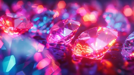 A 3D render of glowing neon diamond