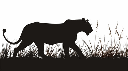 Female lion hunting. Vector silhouette. flat vector 