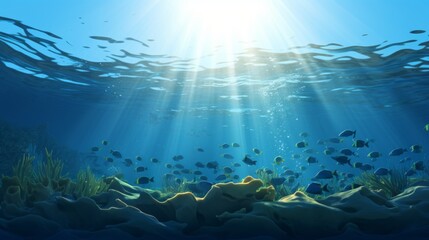 Fototapeta na wymiar Majestic underwater nature fish swim in blue sea danger lurks 