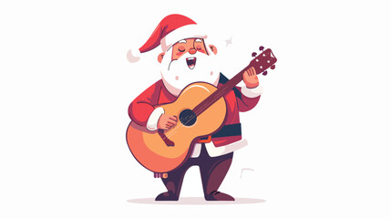 Happy santa claus playing guitar Flat vector