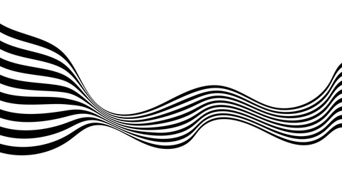 Black on white abstract perspective wave line stripes with 3d dimensional effect isolated on white.  easy and soft cool illustration background
