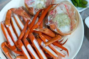 View of the steamed red crabs