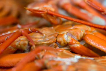 View of the steamed red crabs