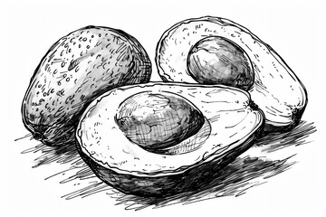 Coloring Pages of two avocados split open with seed