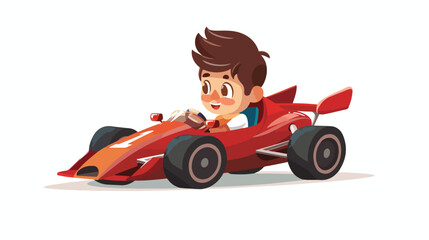 Little boy driving racing car Flat vector isolated