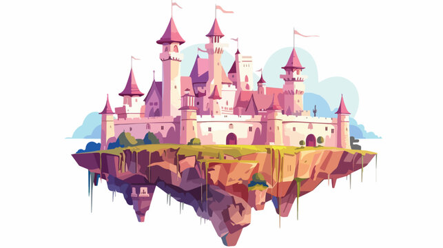 Flying island fairy tale castle. Cartoon fantasy 
