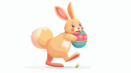 Rabbit carrying Easter egg Flat vector isolated