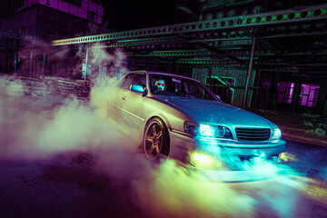 High Speed Night Drift With Customized Sports Car in Urban Setting
