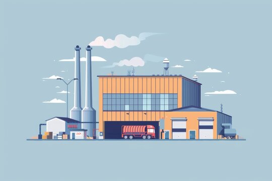 factory building with truck, flat design clip art preview