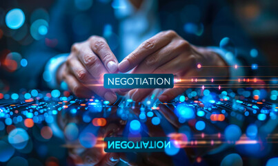 A digital illustration, concept of negotiation, deal-making, partnership through symbolic representation of  handshake between two business entities, signifying mutual agreement, trust, collaboration