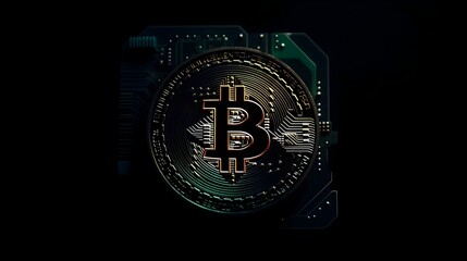Captivating Crypto Currency Bitcoin Representation on Dark Background Depicting Investment and Trading Concept