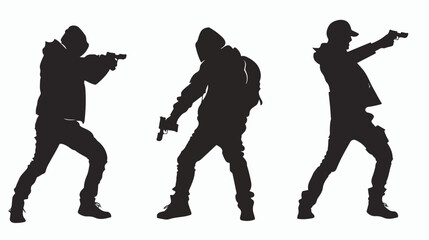Robber in action silhouette vector on white background