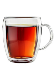 Glass cup of black tea isolated on transparent background. 