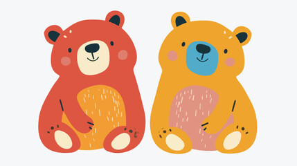 Colorful bear couple cute animal together Flat vector