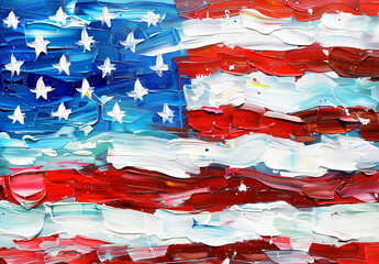 American Flag Painted With Oil Painting Style