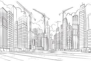 Coloring Pages of under construction of skyscraper building in the city