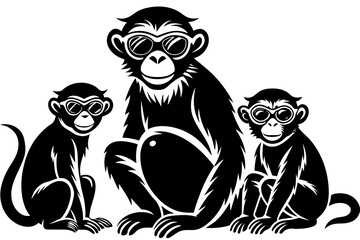 maman-singe-avec-ces-petits-de vector illustration 