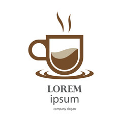 logo design of hot coffee in a glass with smoke