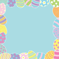 Happy Easter Vector Greeting Design Element. Bunnies, decorated and painted eggs. Flat style design in creative pastel colors