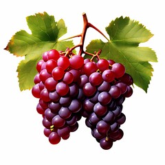 Grapes with leaves white background, Ai Generated