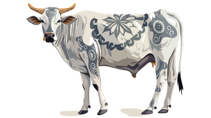 Hand drawing on a white background Indian zebu cow  - obrazy, fototapety, plakaty