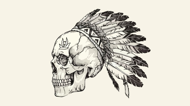 Hand drawn american native skull vector illustration.
