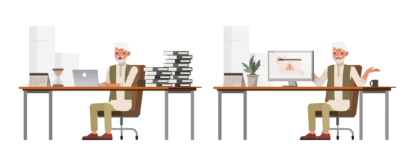 Foto op Canvas Set of Indian man character vector design. Businessman working in office. Presentation in various action on isolated white background. © yindee