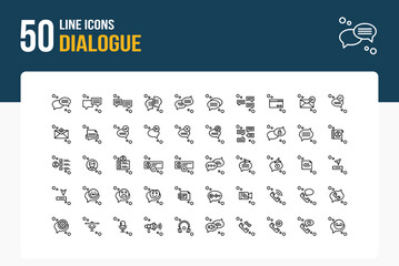 Set of 50 Dialogue icons related to Speech bubble, Chat bubble, Conversation, Talk Line Icon collection