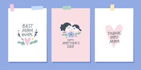 Set of Happy Mother's Day card design. Perfect for poster, greeting card or invitation - 775655990