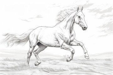 Obraz na płótnie Canvas Coloring Pages of running horse in the desert