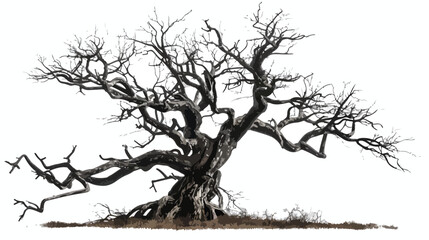 Scary dry lonely old tree isolated on white - digital