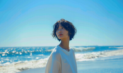 海辺に立つ女性