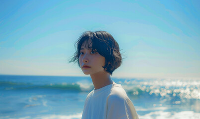 海辺に立つ女性