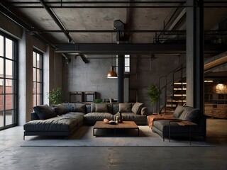 Living room with sofas in loft style flat