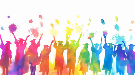 silhouettes of college graduates , colorful graphics