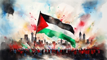 Deurstickers Painting watercolor of the national flag of Palestine © MOUISITON