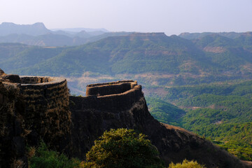 Pratapgad, Maharashtra, India - March 24, 2024 : View of Shivaji's pratapgarh (pratapgad) fort near...