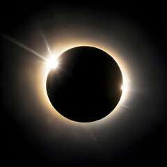 Breathtaking image of a solar eclipse, showcasing the sun's tenuous corona and a solar prominence - obrazy, fototapety, plakaty