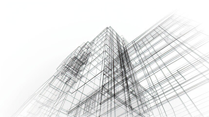 Creative 3D wireframe of a building, minimalist architectural design