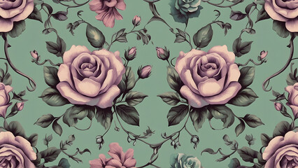 Blooming Roses on a Teal Background