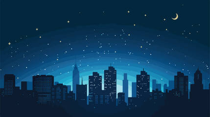 Silhouette of city buildings at night flat vector isolated