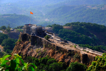 Pratapgad, Maharashtra, India - March 24, 2024 : View of Shivaji's pratapgarh (pratapgad) fort near...