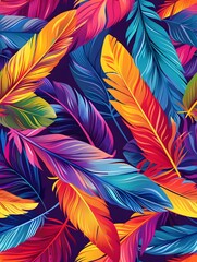 Colorful feathers in the background seamless pattern