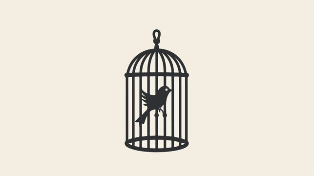 Simple bird cage flat Icon black flat vector isolated