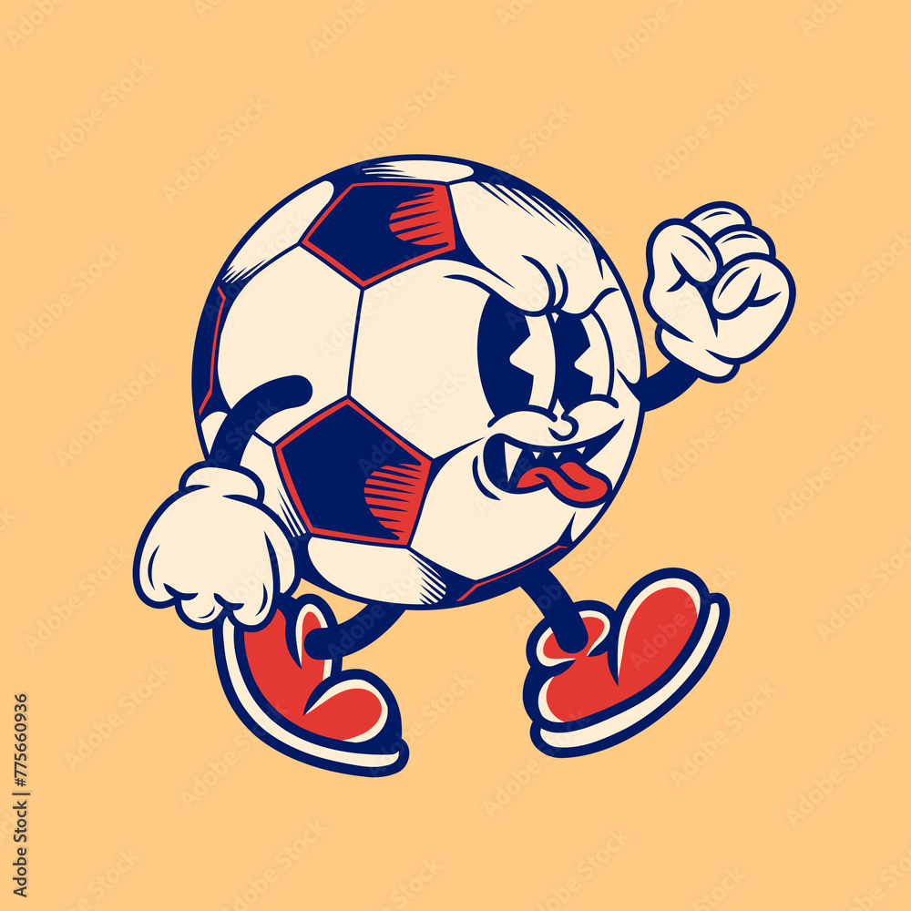 Wall mural retro character design of soccer ball